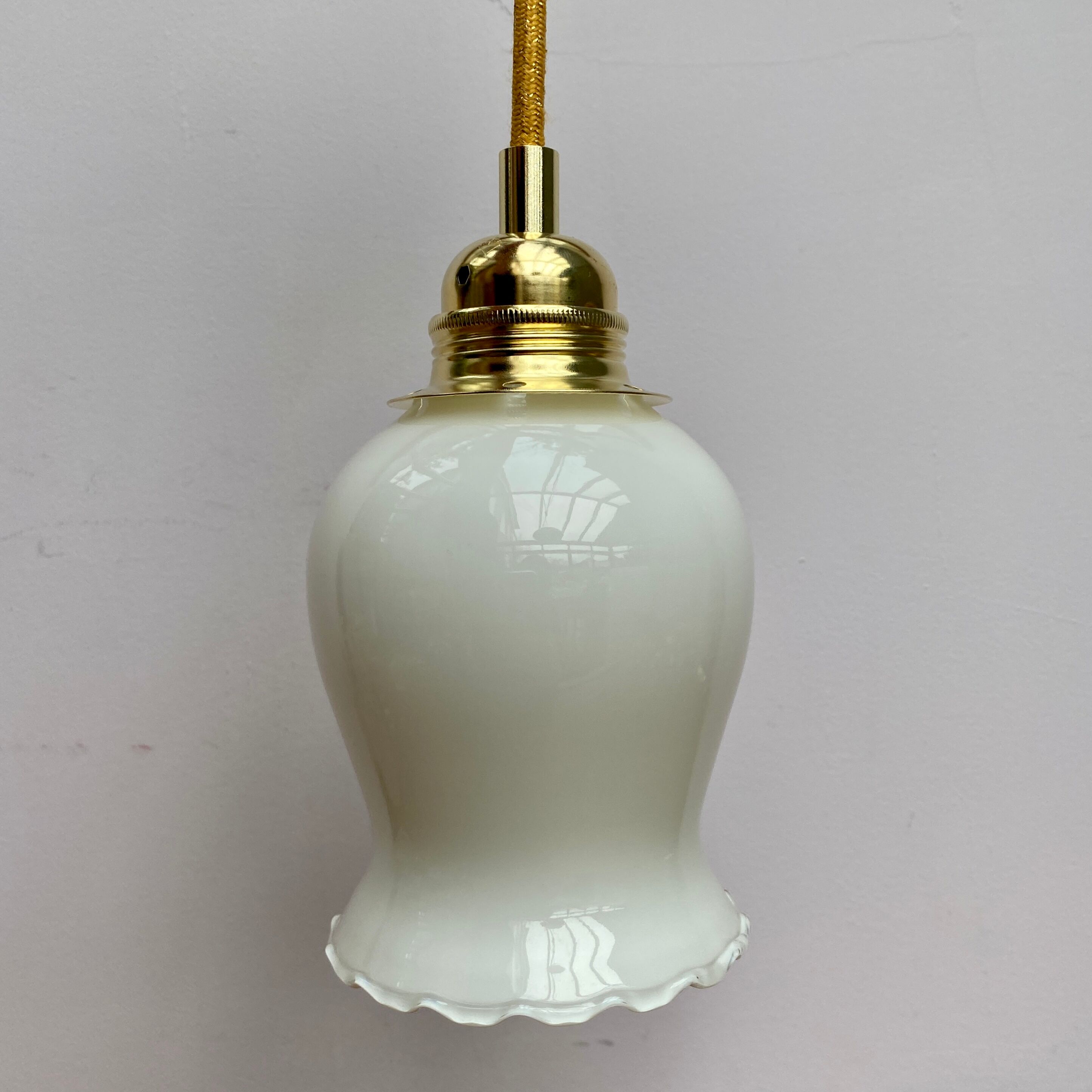 Vintage tulip hanging lamp in white opaline