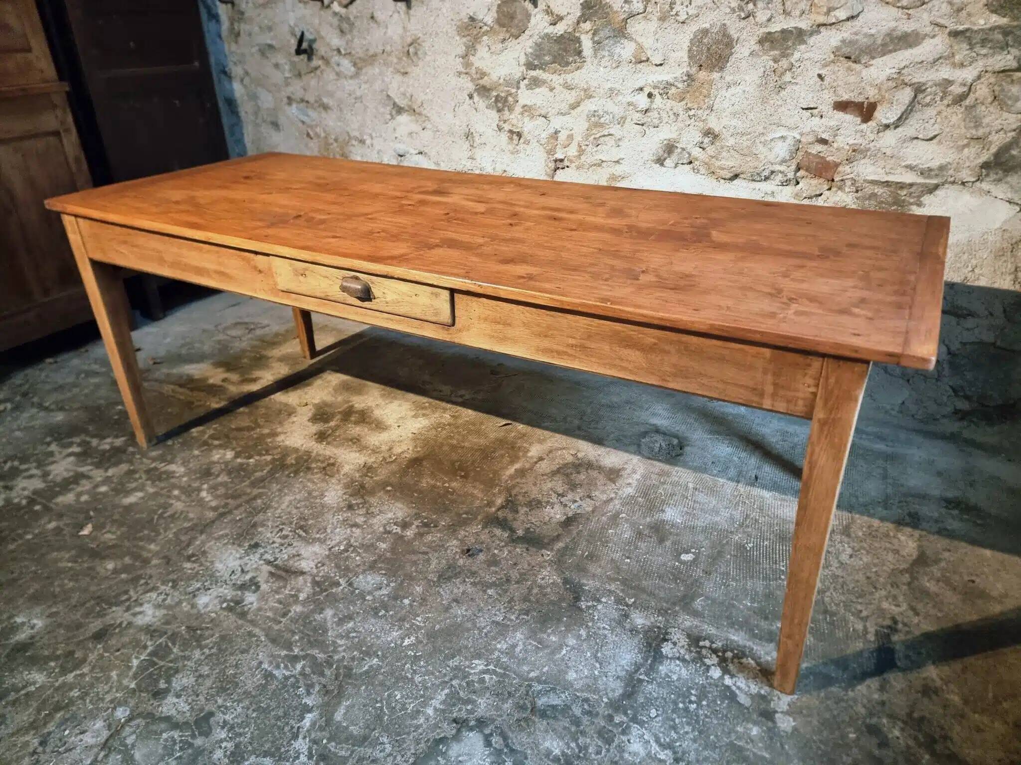 Antique French farmhouse dining table in oak and pine, circa 1900