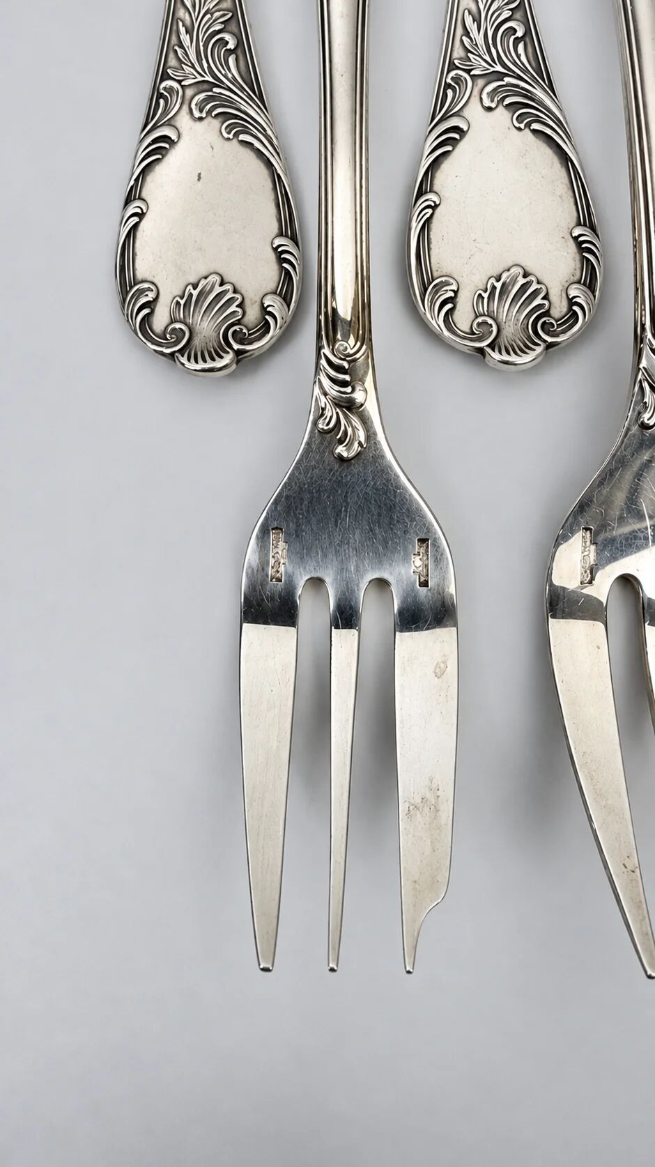 Christofle box of twelve Marly cake forks, silver-plated metal