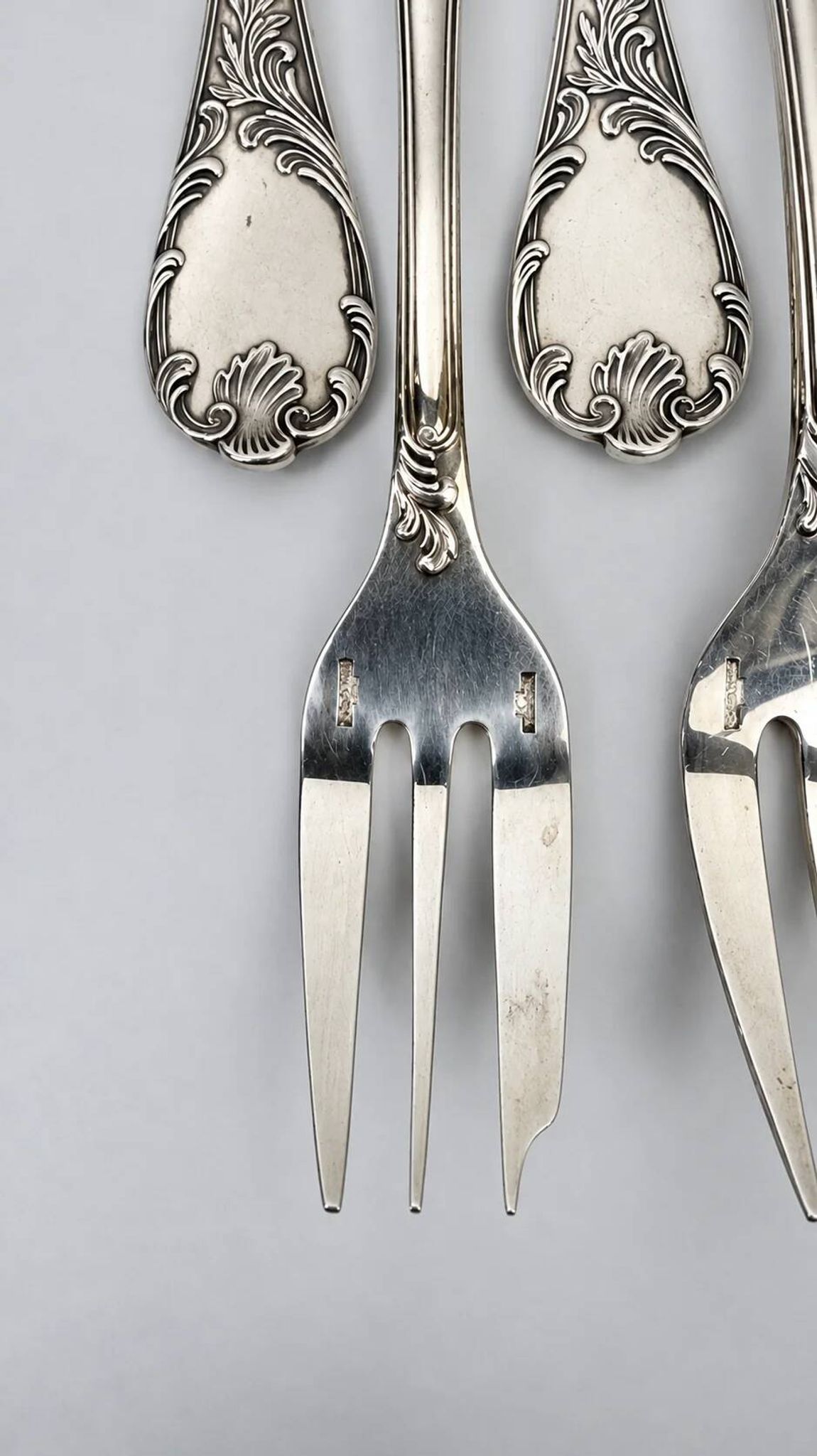 Christofle box of twelve Marly cake forks, silver-plated metal