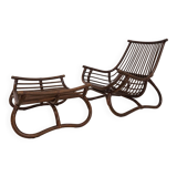 Manou rattan lounge chair in pagoda style with ottoman