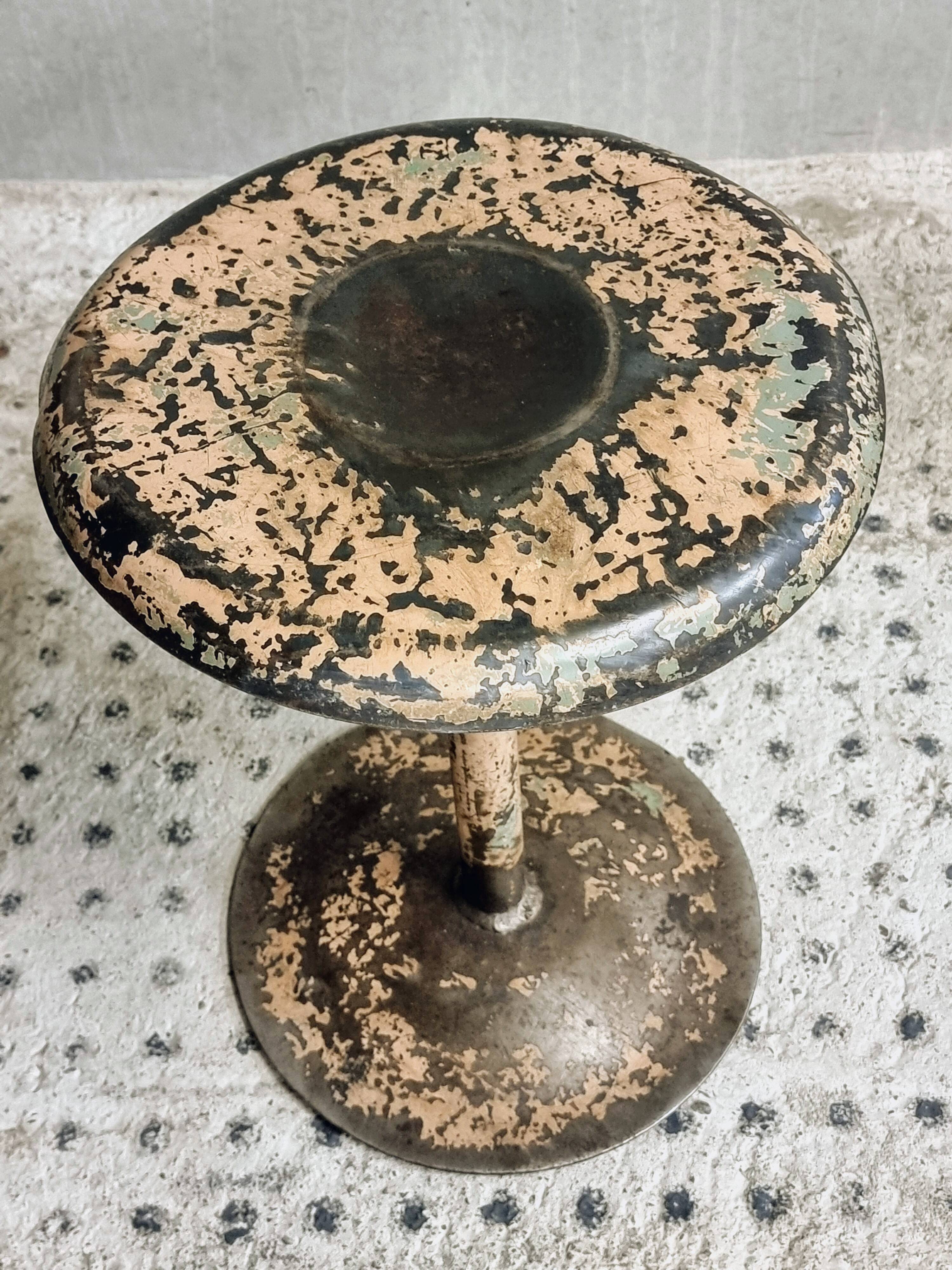 Old workshop stool iron swivel stool side table