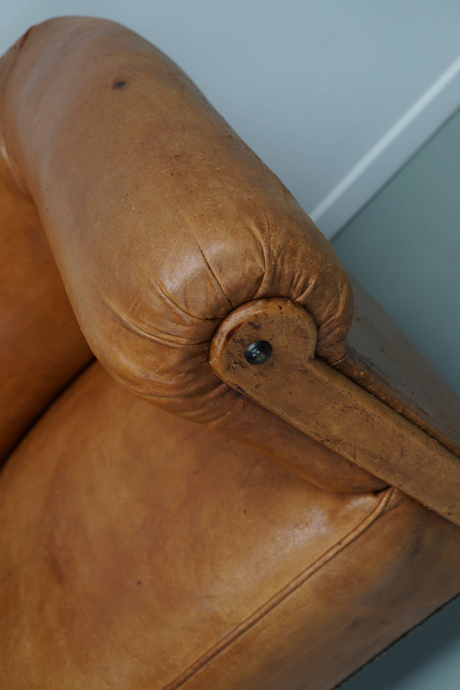 Fauteuil Club Vintage en Cuir Couleur Cognac, Pays-Bas