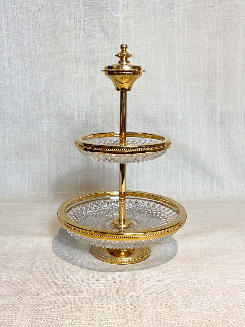 Double dessert display. Glass and gilded metal. Very good condition