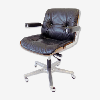 Fauteuil de bureau en cuir noir Stoll Giroflex par Karl Dittert