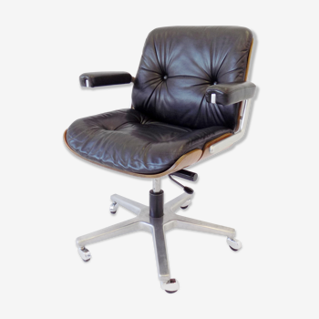 Stoll Giroflex black leather office armchair by Karl Dittert