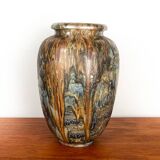 Large Art Deco vase, in glazed and iridescent blue stoneware, by Roger Guérin 1930.