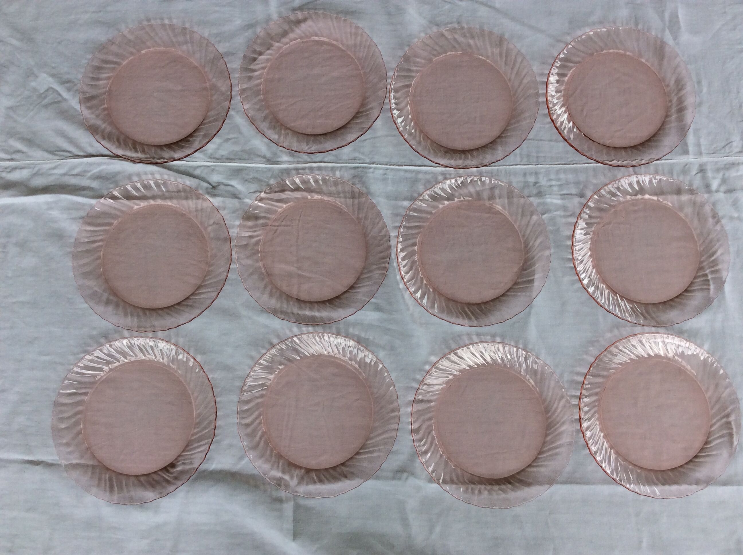 12 transparent pink vintage plates