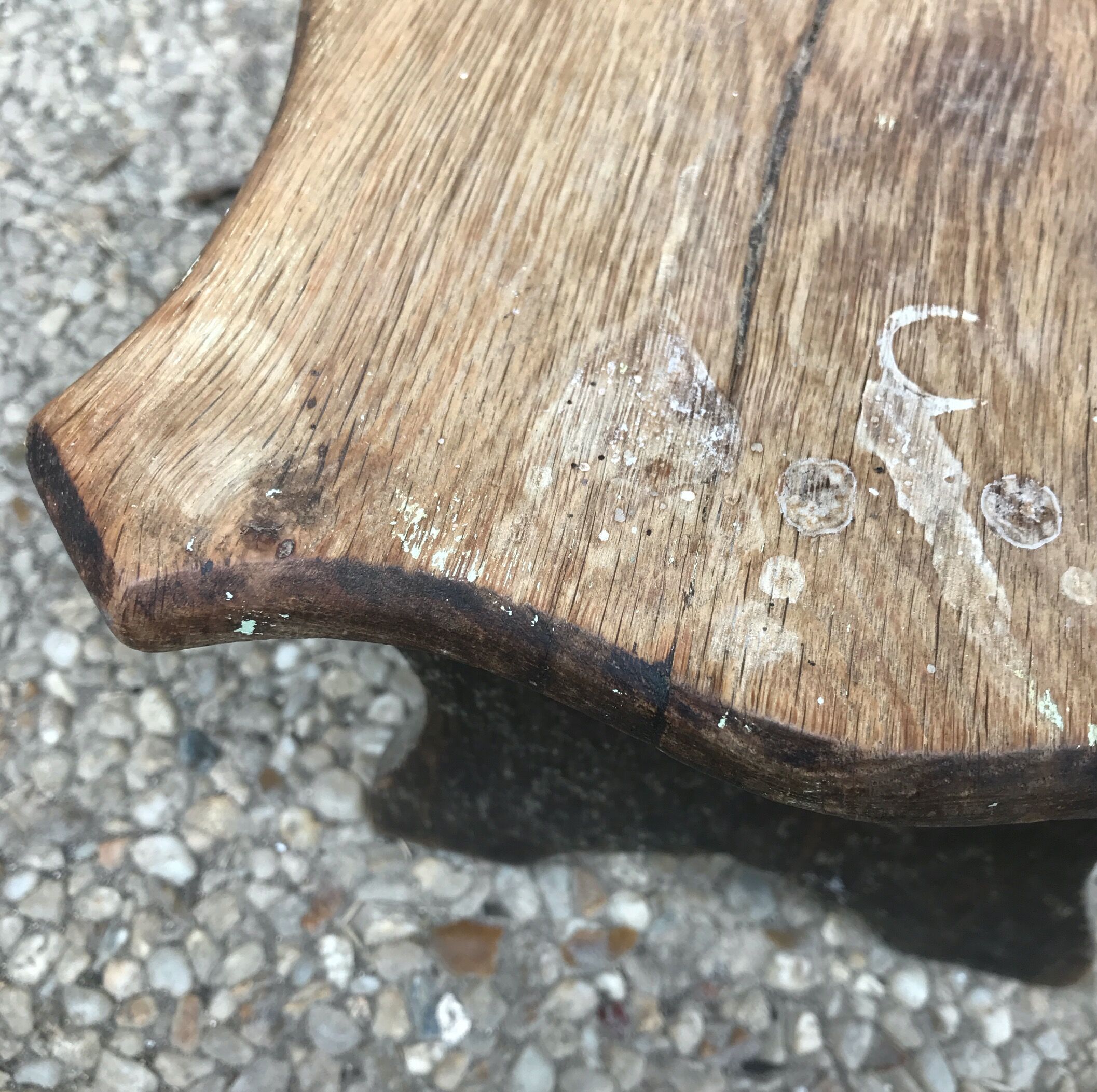 Walking stool feet in old wood