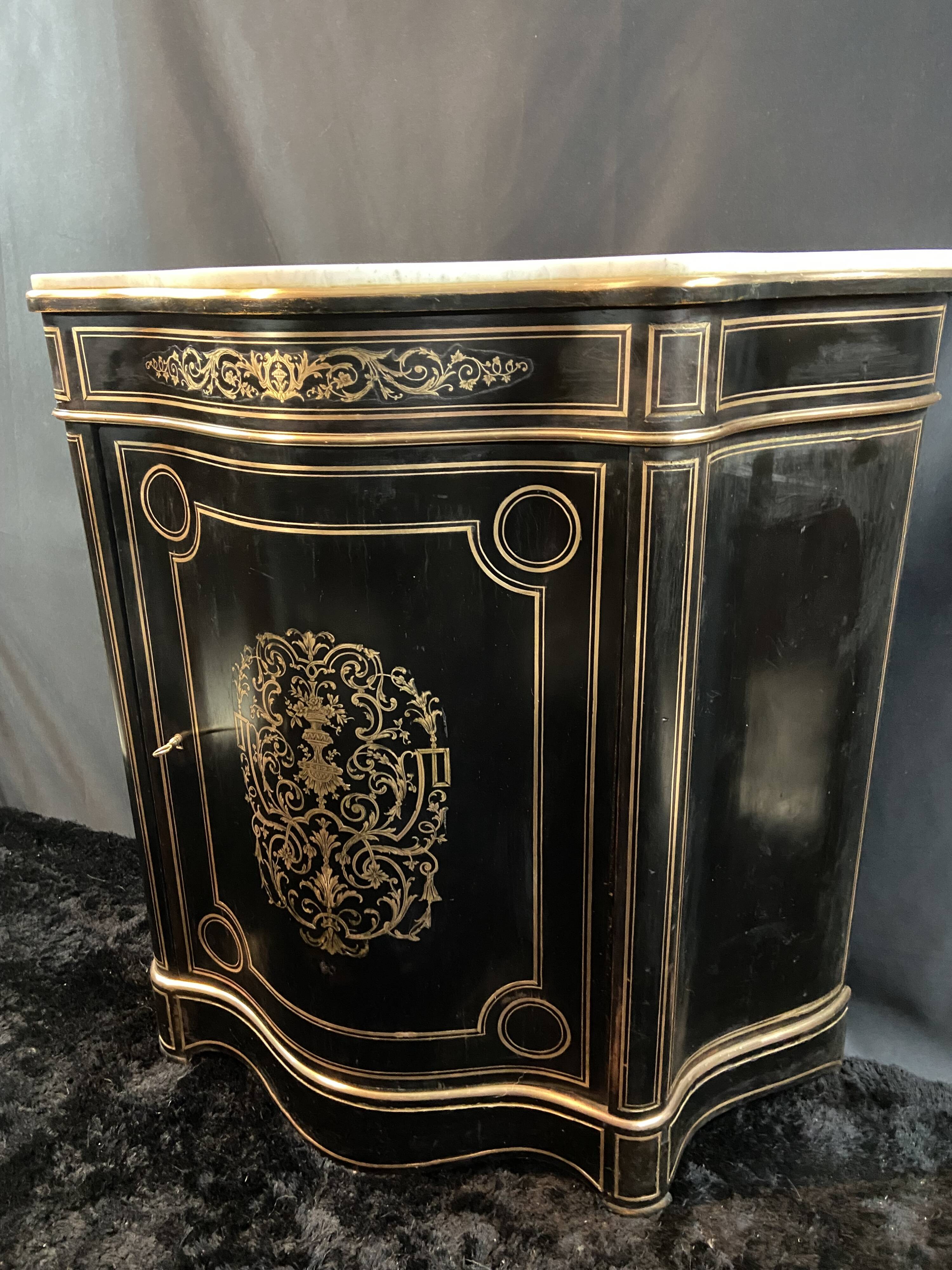 Boulle Napoleon III violin-shaped sideboard at waist height