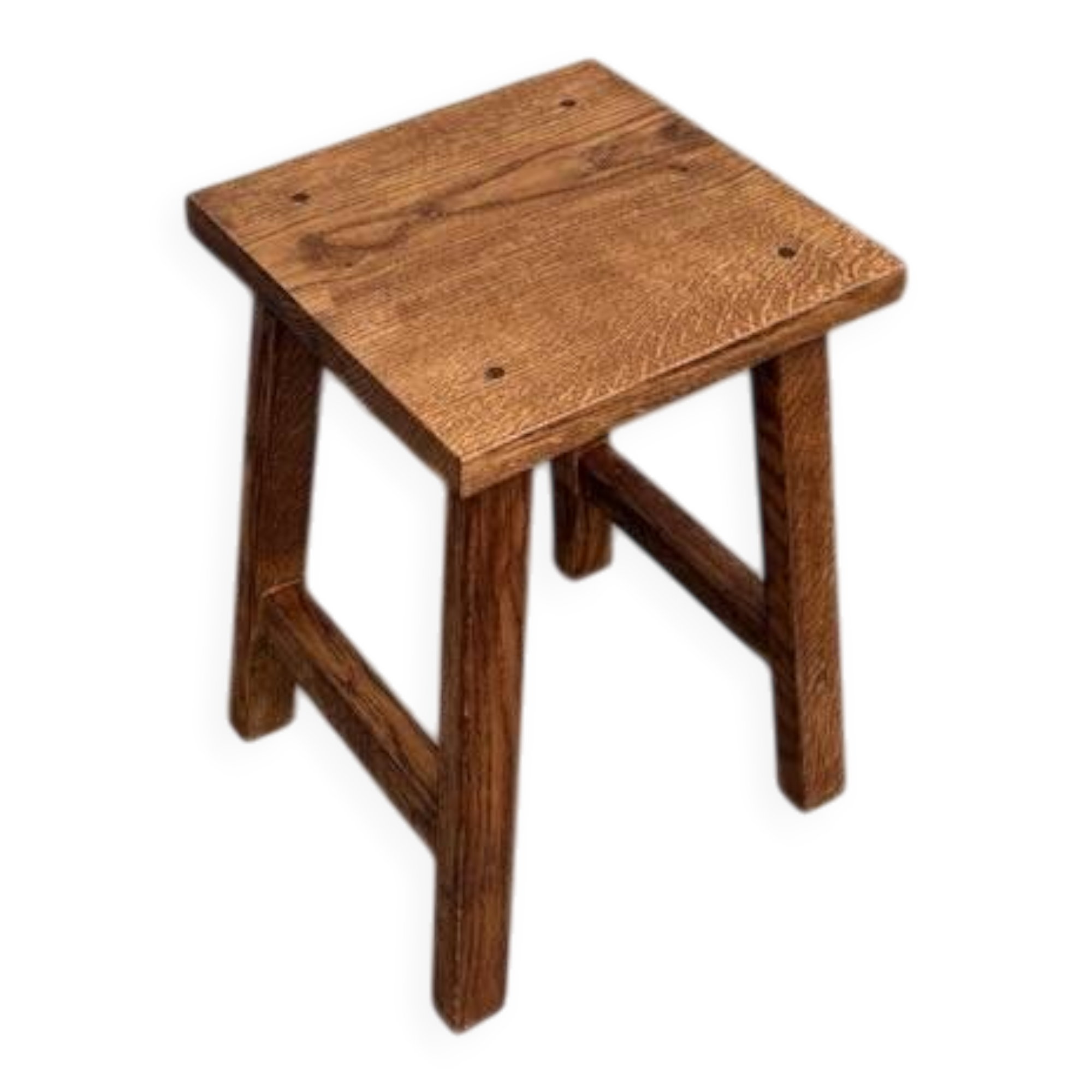 Dark wood stool folk art solid French oak