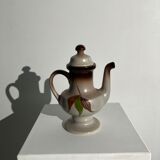 Vintage stoneware teapot with flower and fruit patterns