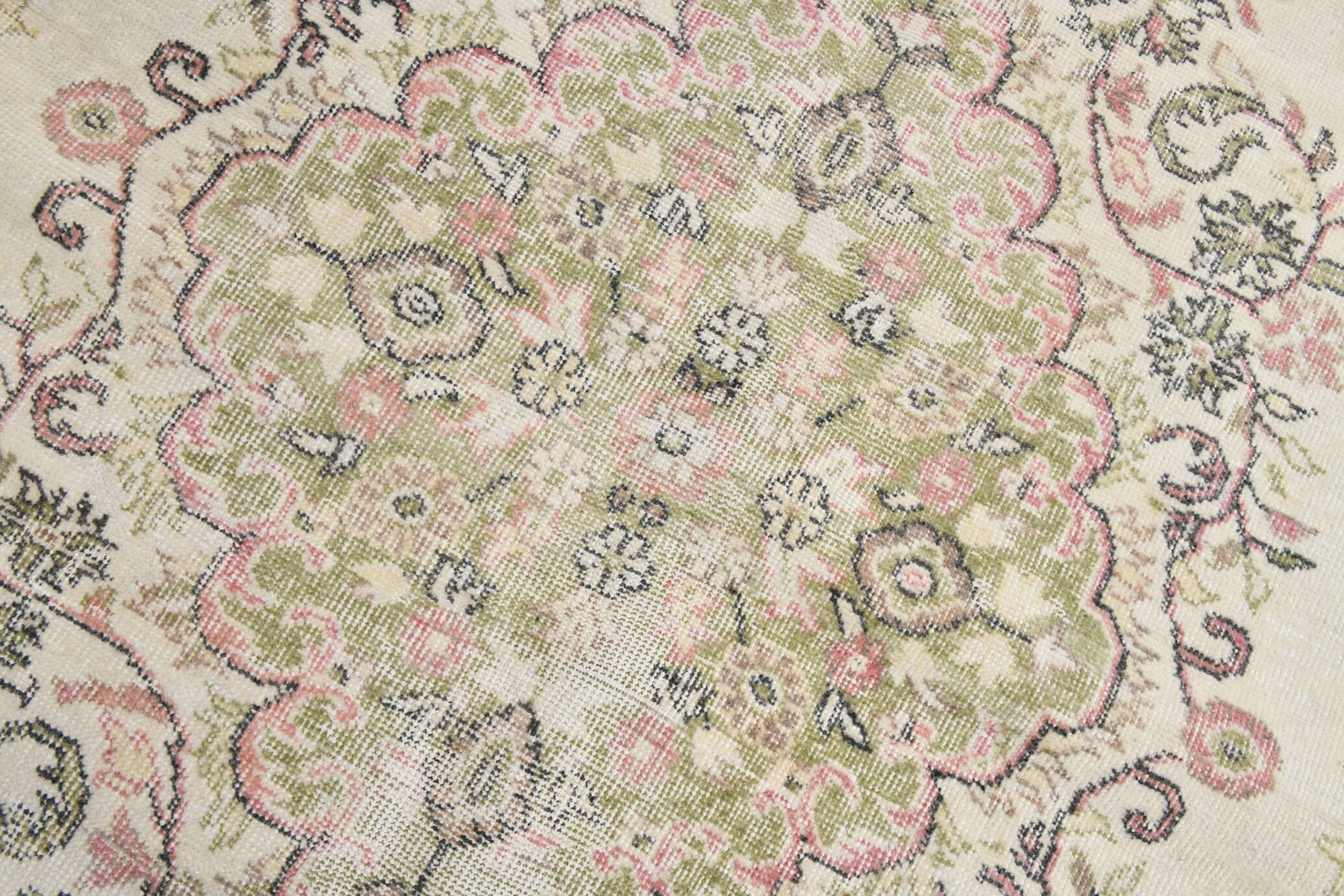 Beige & Green Vintage Persian Rug, Soft Palette Rug, 204x320 Cm