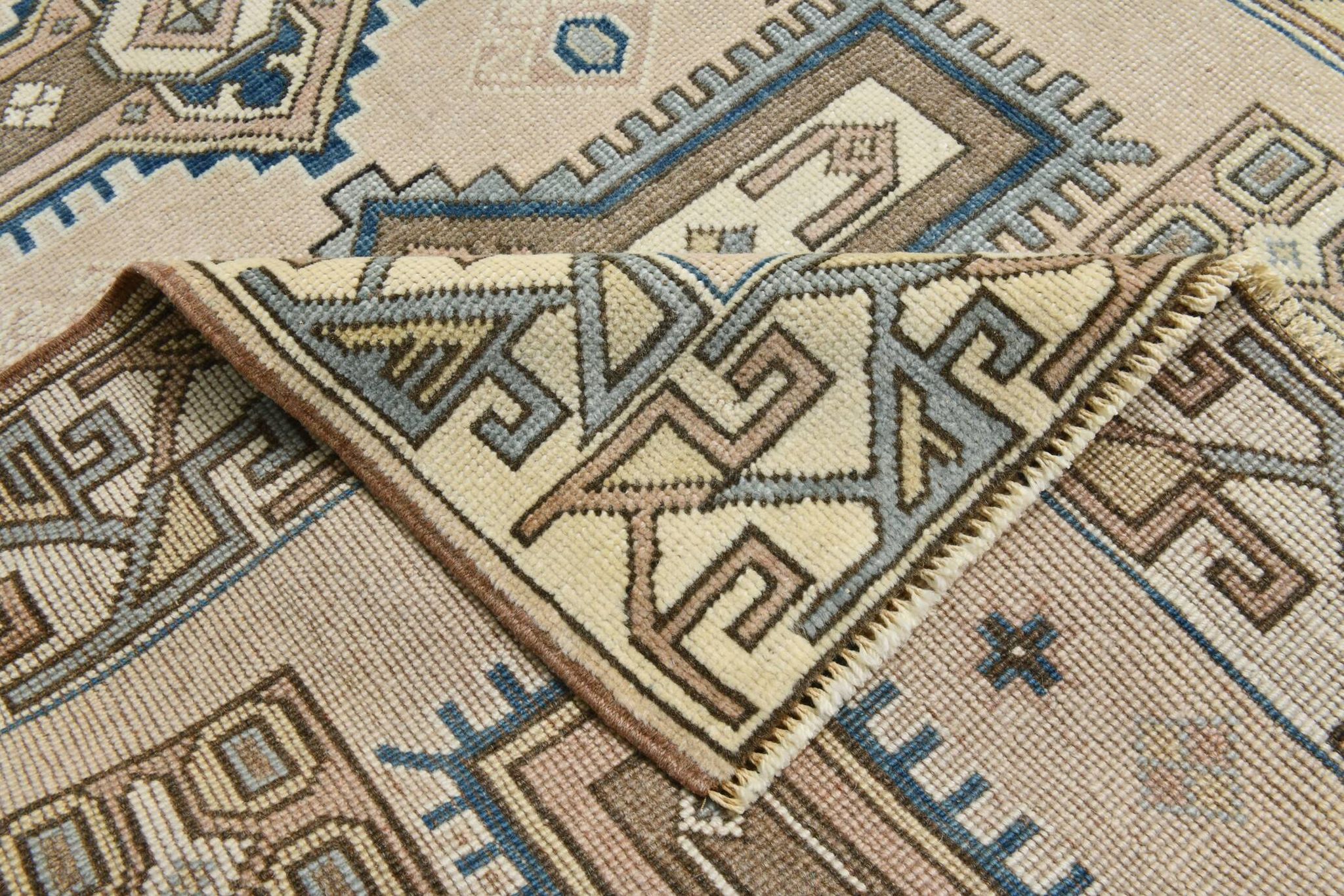 3x6 Cream Blue Oriental Vintage Rug, 109x187Cm