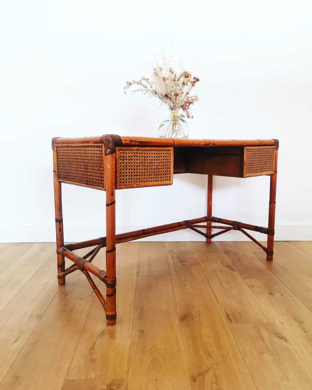 Rattan and cane desk