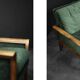 Vintage Mid-Century Modern Rosewood & Green Velour 3-Seater Sofa and Chair