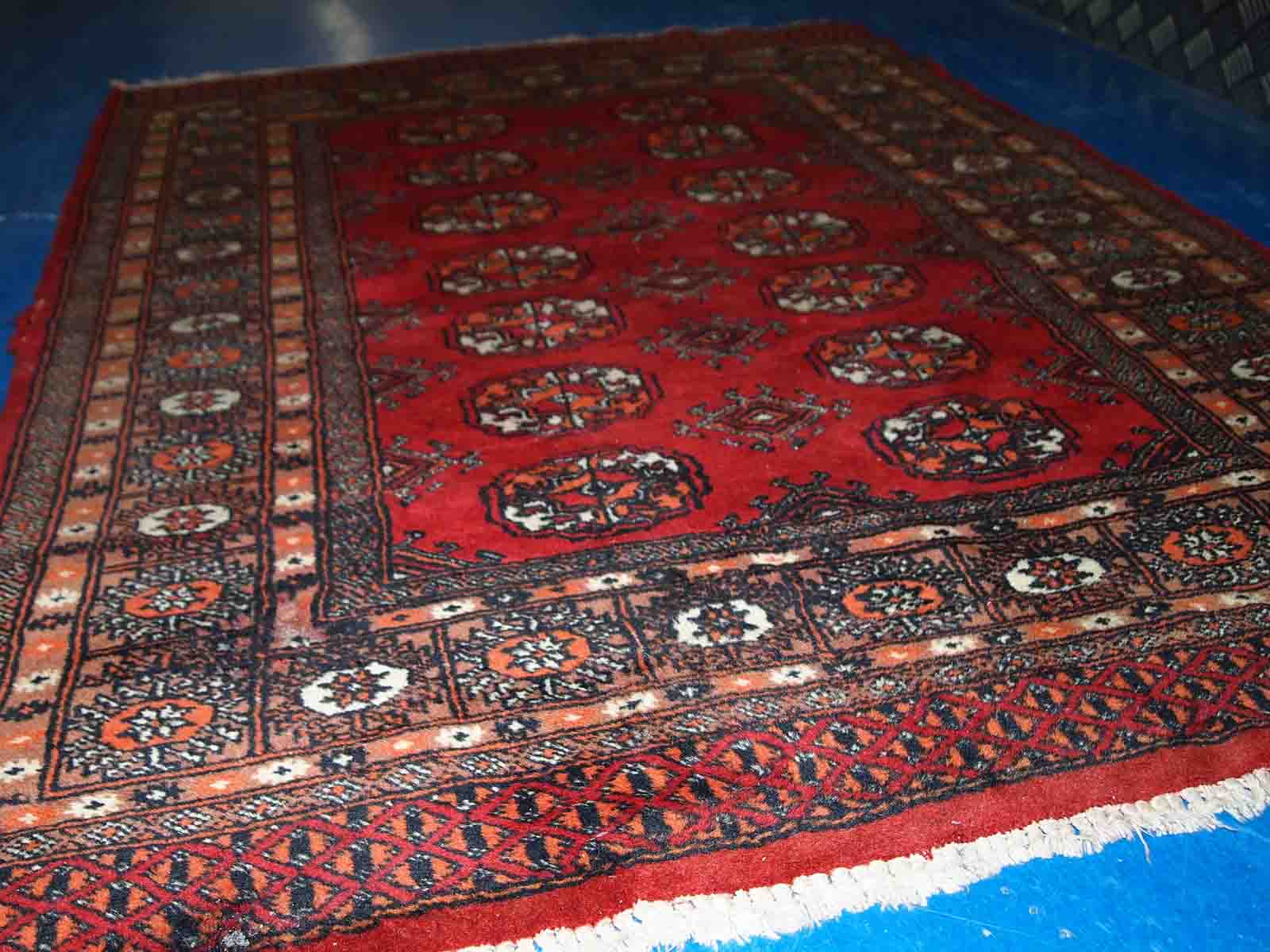 Vintage Uzbek Bukhara handmade rug 3' x 4' (94cm x 122cm) 1970s, 1C756