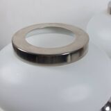 Pair of vintage futuristic style table lamps in chrome and opal glass.