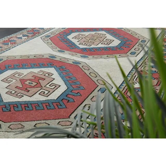 Vintage Turkish Oushak Handmade Wool Cotton Red Area Rug 150x218