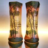 Vaas Art Nouveau, Théodore Legras, geëmailleerde glassen vazen, ensemble