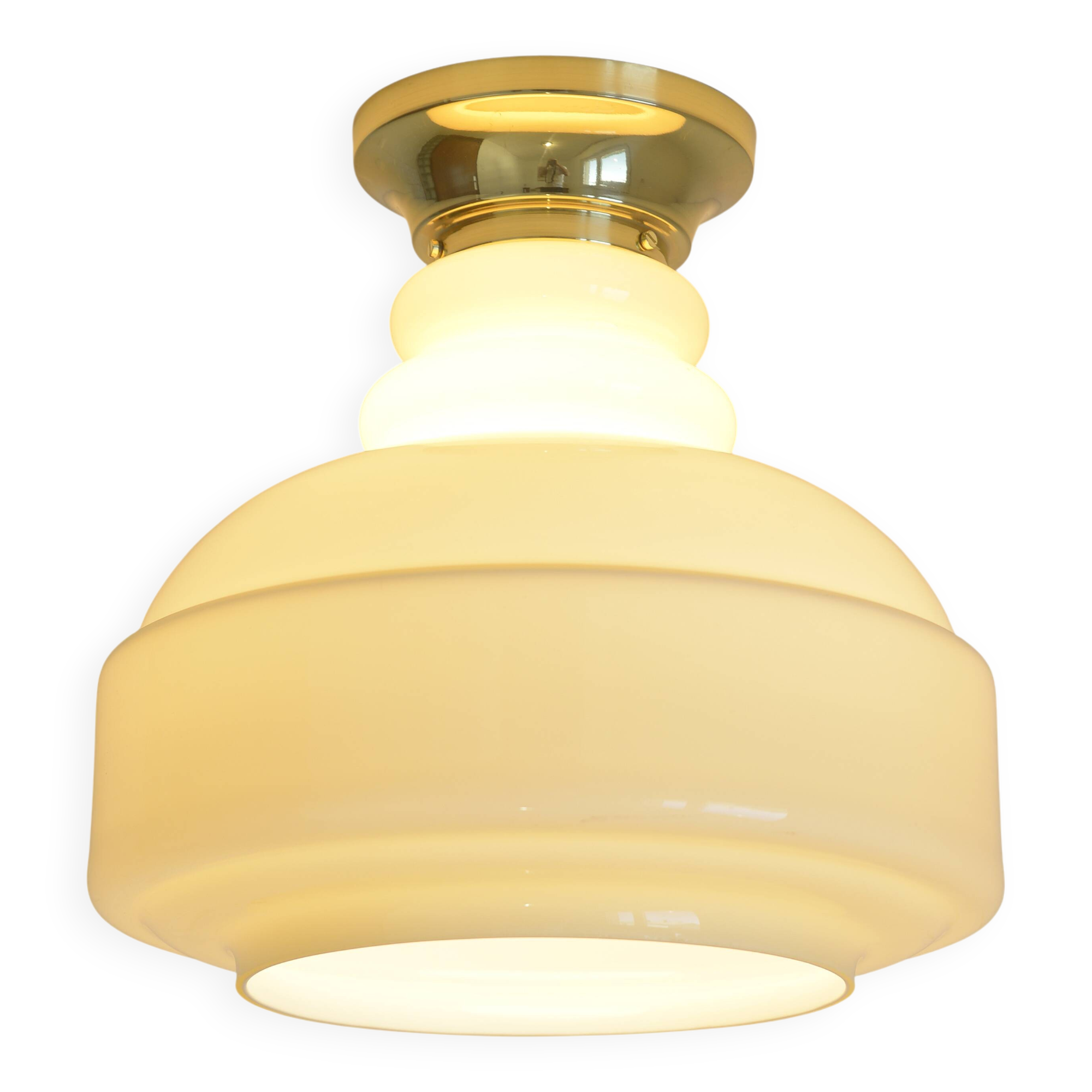 Vintage Ceiling Light Beige Glass Semi Flush Mount Lighting Redesign 1970's