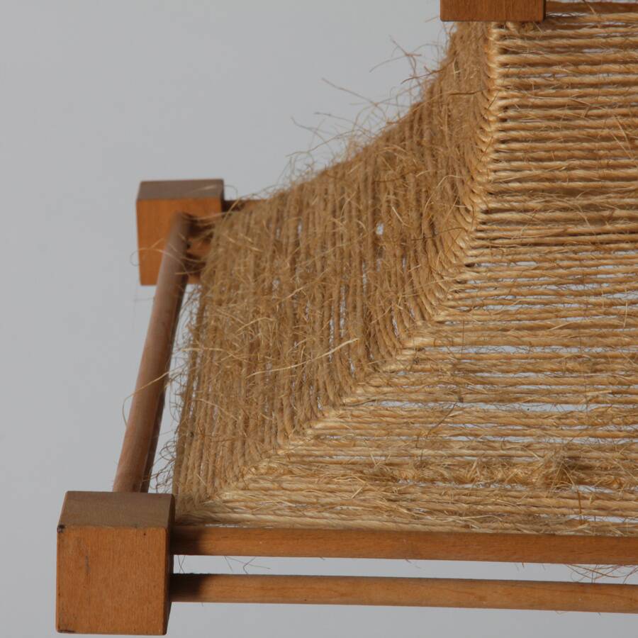 Vintage wooden and rope pendant light, 1960