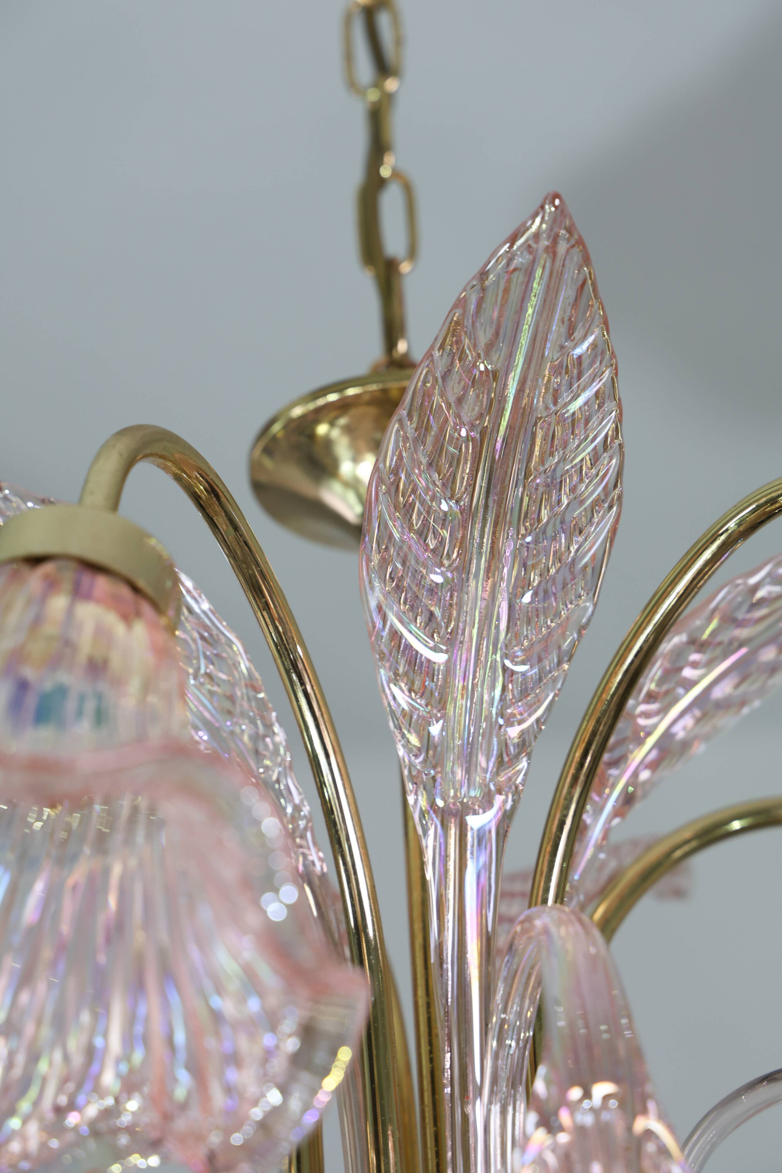 Liz Taylor, Iridiscent Pink Murano Glass Chandelier, 1980s