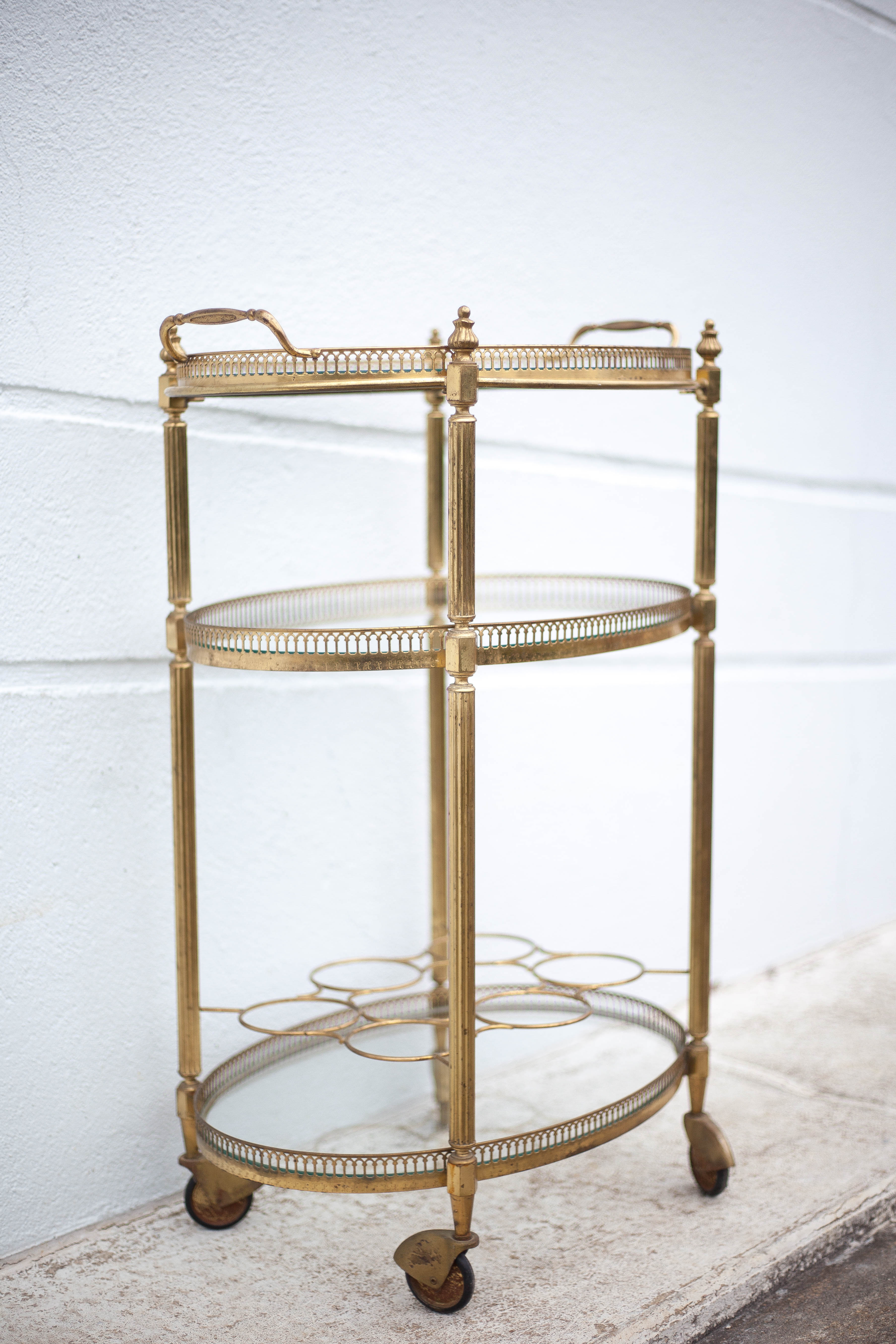 Brass service 3 floors, trolley with wheels