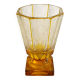 Art Deco vase engraved with flowers, faceted body on a pedestal.