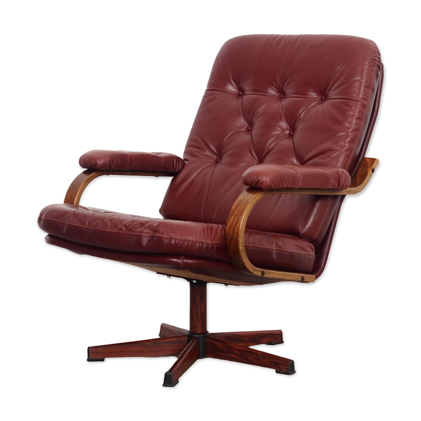 Leather swivel armchair, Danish design, 1970s, made in Denmark