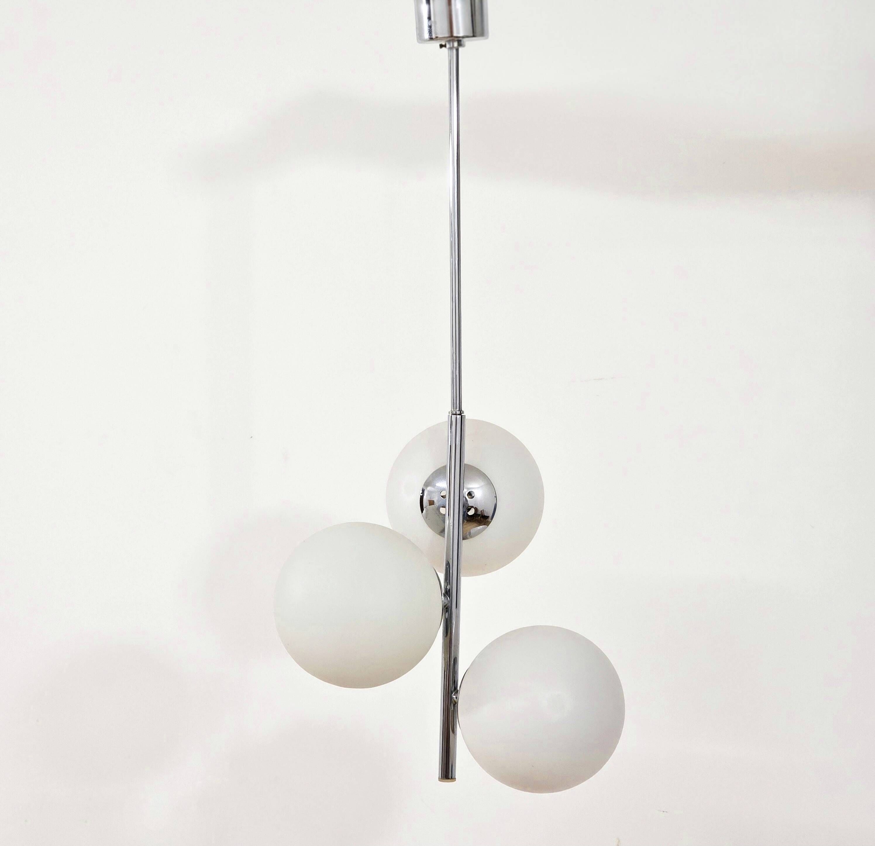 Chrome vintage chandelier with globes – 1970s modernist design