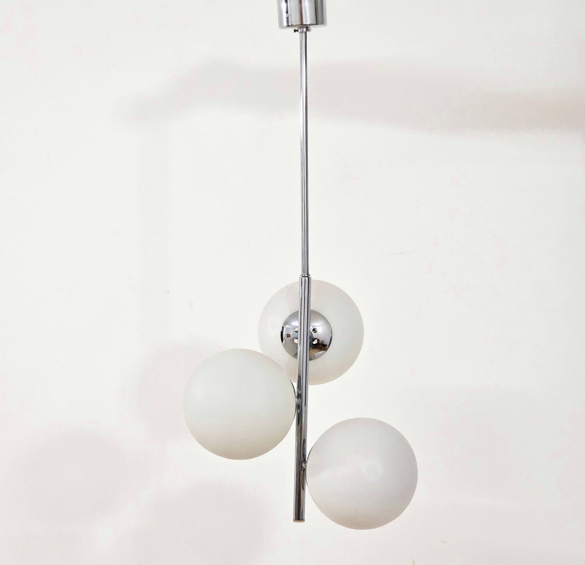Chrome vintage chandelier with globes – 1970s modernist design