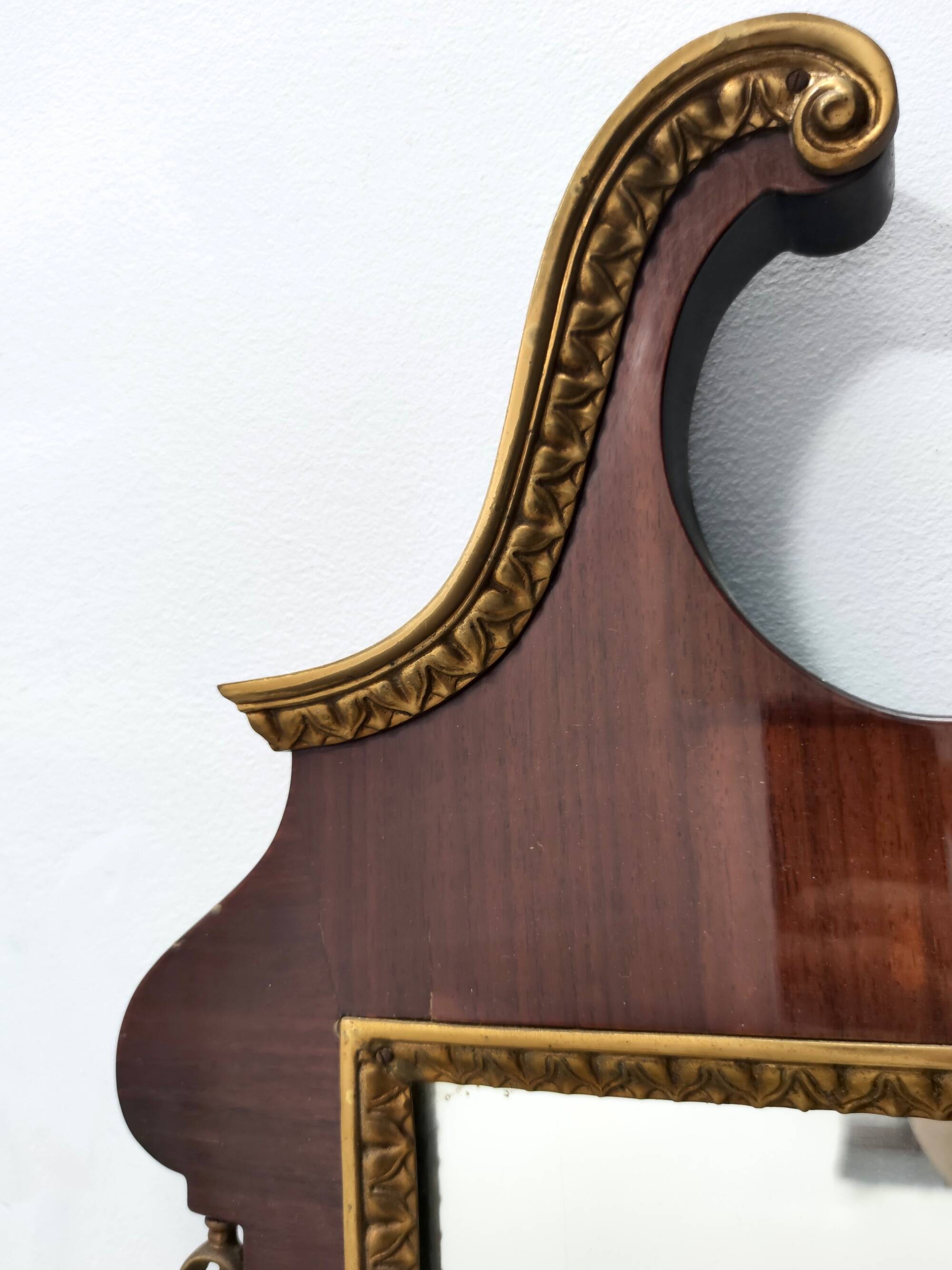 Wall Mirror with Ebonized Beech Frame and Cast Brass Details, Italy