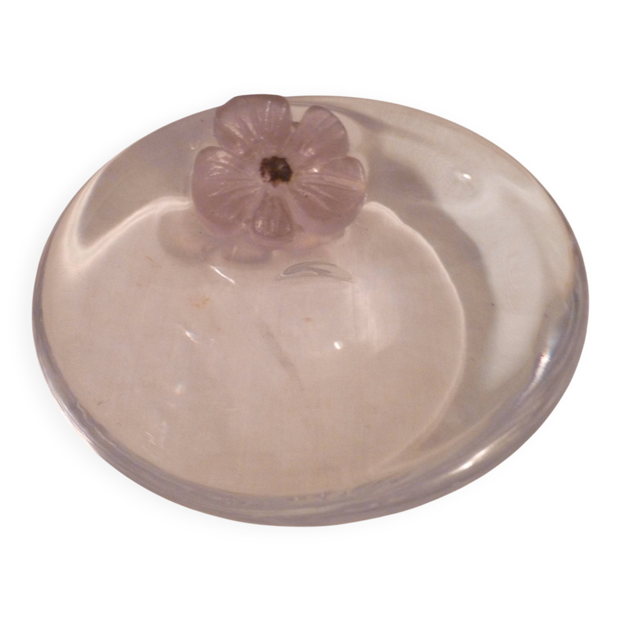 Daum france glass ashtray/pouch in glass paste signed "anemone" decor 70's