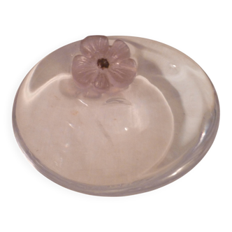 Daum france glass ashtray/pouch in glass paste signed "anemone" decor 70's