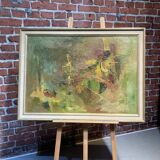 Oil on canvas abstract art, framed.