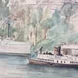 Émile RAISSIGUIER 1851-1932. The Seine at the Pont Neuf, 1884. Watercolour.