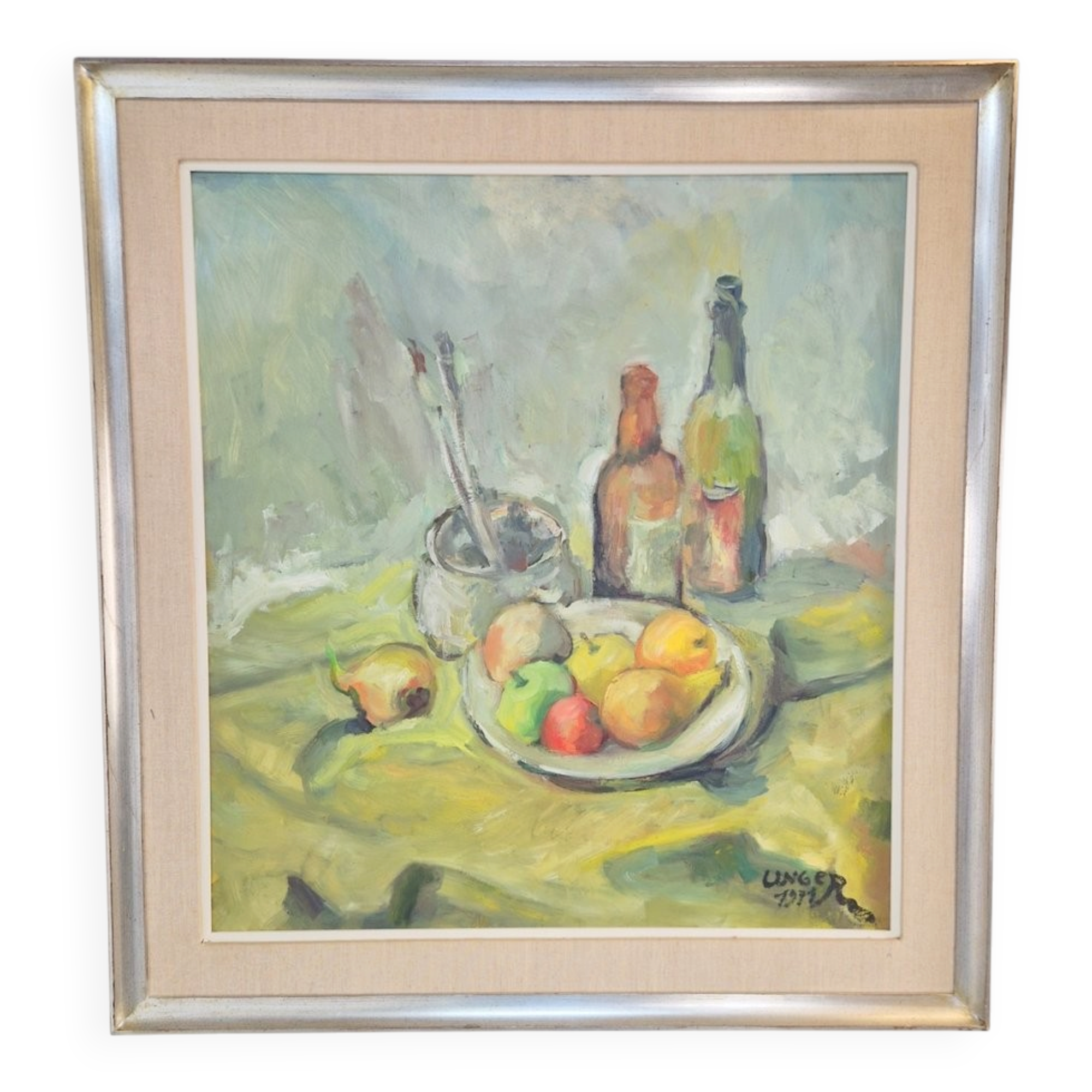 Wolfgang Heinz Unger, Colorful Still Life, 1971, Oil Painting, Framed