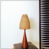 Teak lamp and woven lampshade