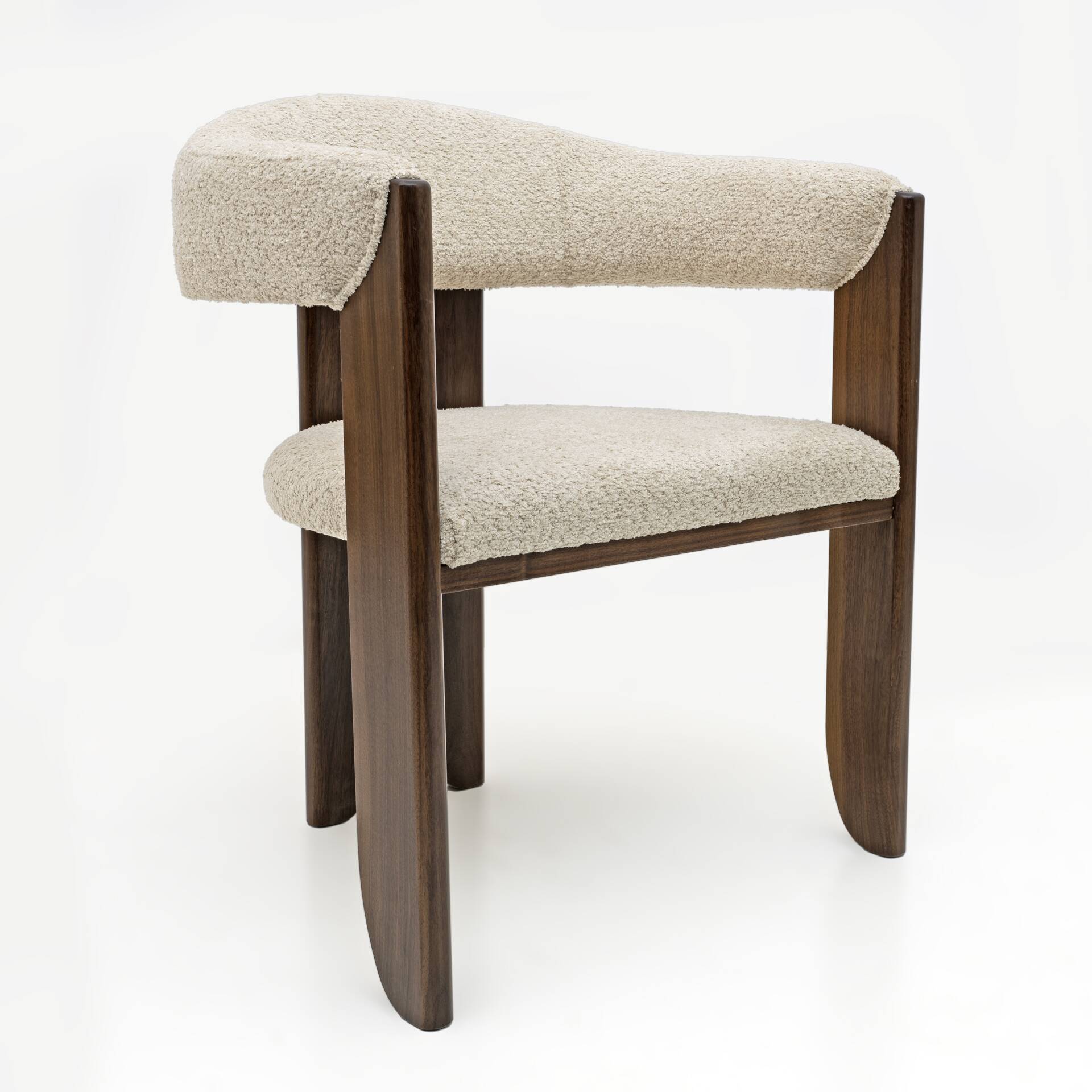 Eight Mid-century Modern Italian Bouclè and Walnut Dining Chairs, 1970s