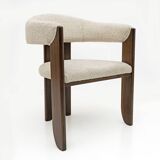 Eight Mid-century Modern Italian Bouclè and Walnut Dining Chairs, 1970s