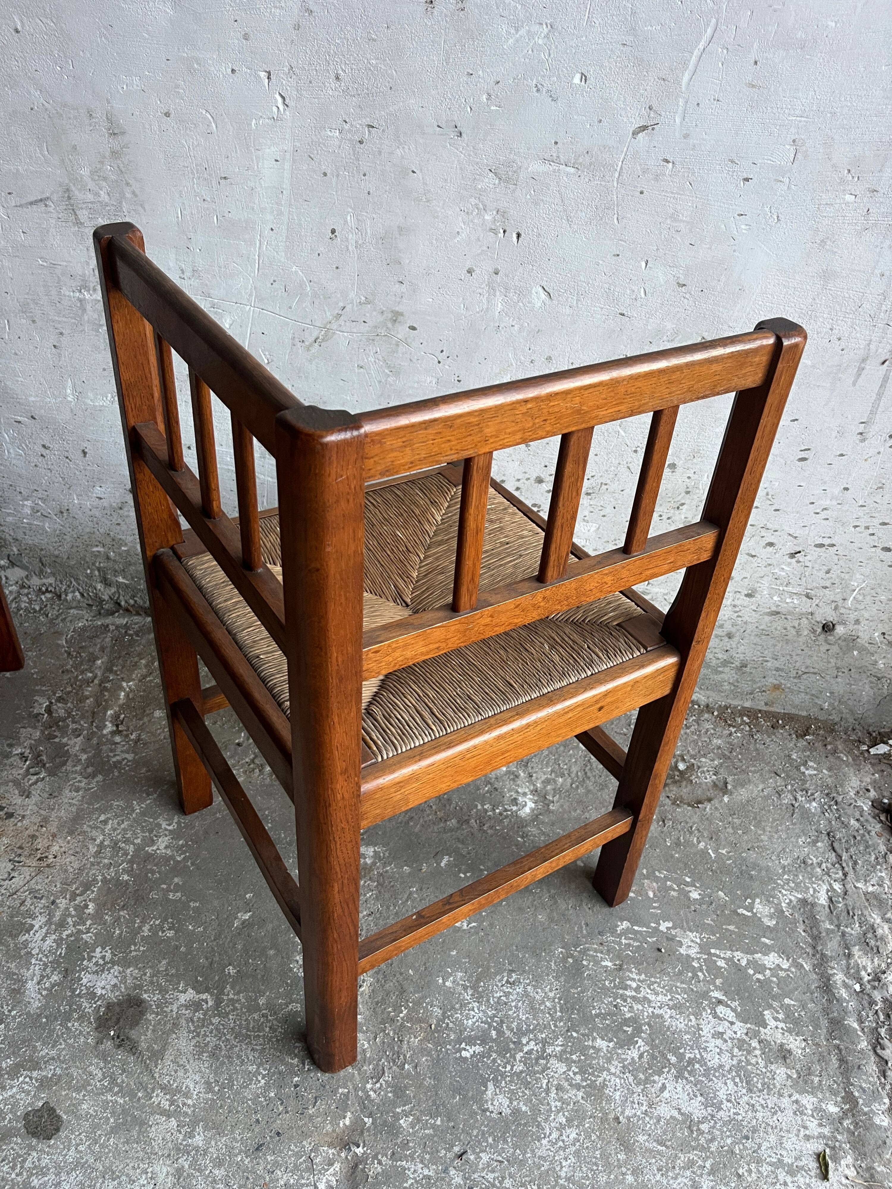 Set of 4 brutalist oak armchairs, 1950s