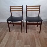 Pair of Scandinavian teak and black leatherette chairs – Denmark 1960