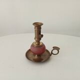 Vintage brass and colored glass hand candle holder