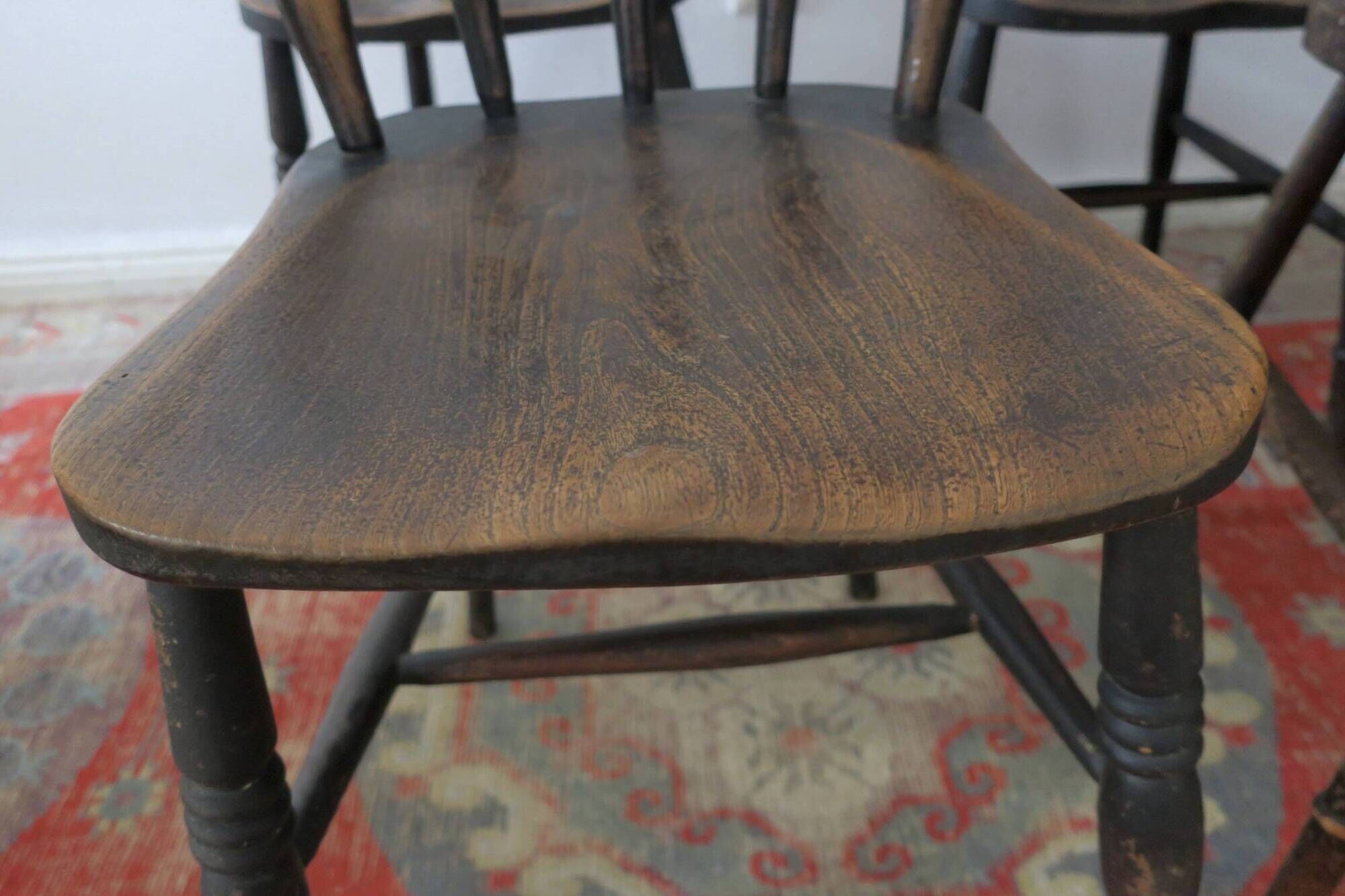 Antique set of 4 farmhouse patinated oak dining chairs, 19th century