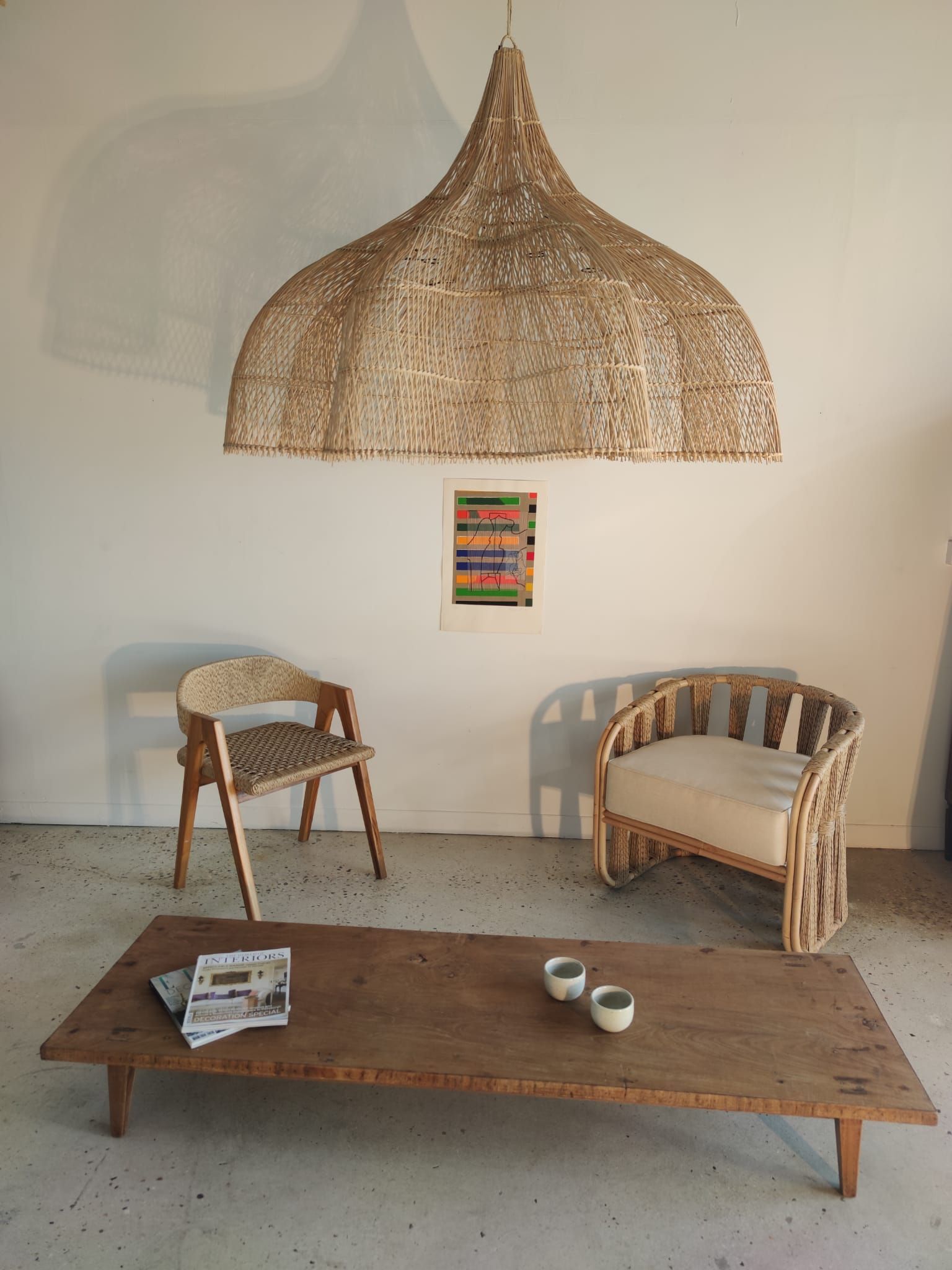 Huge rattan suspension in the shape of a corolla H:1m; D: 1m50