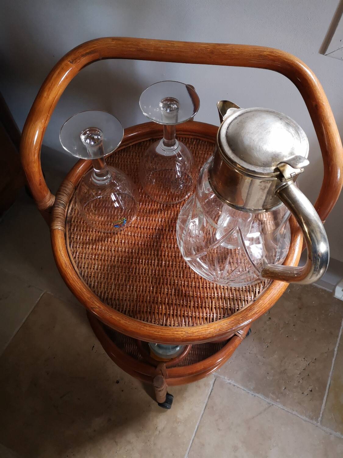 Rattan castor trolley