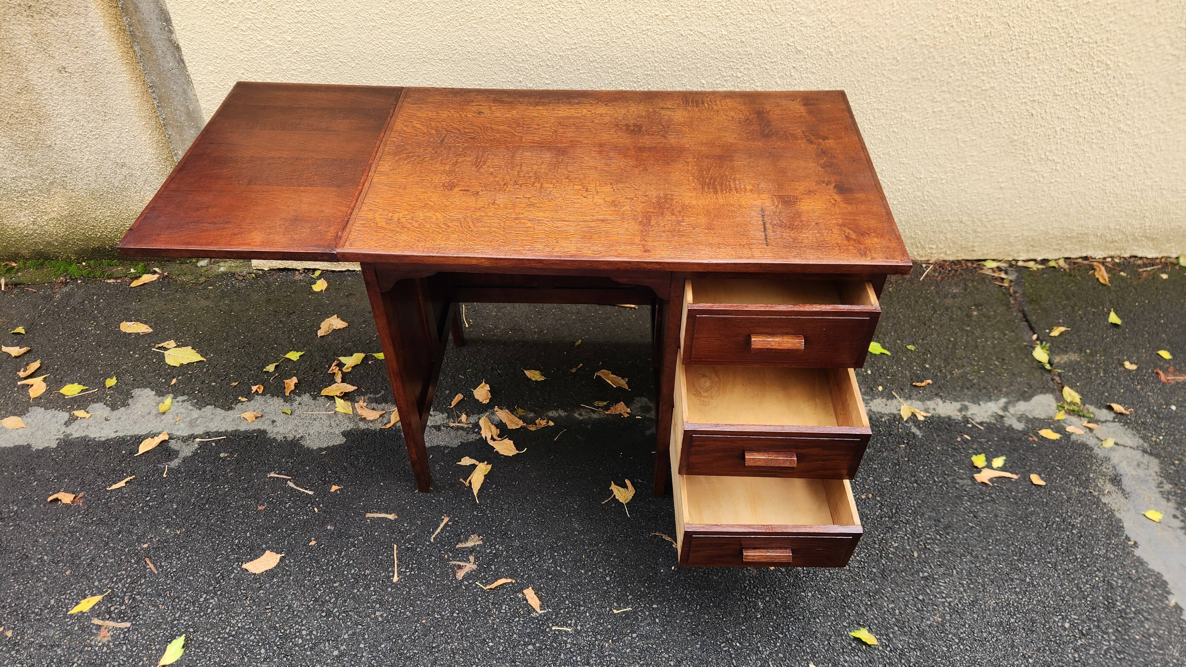 Beautiful 1940s beechwood desk with drop-leaf front