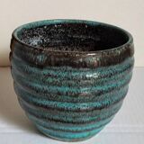 Ceramic planter with speckled enamel gadroons from the 1940s