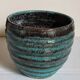 Ceramic planter with speckled enamel gadroons from the 1940s